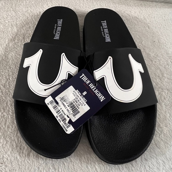 True Religion Other - True Religion Men's TR-112-S Black & White Logo Slide Sandals Lightweight Size 8